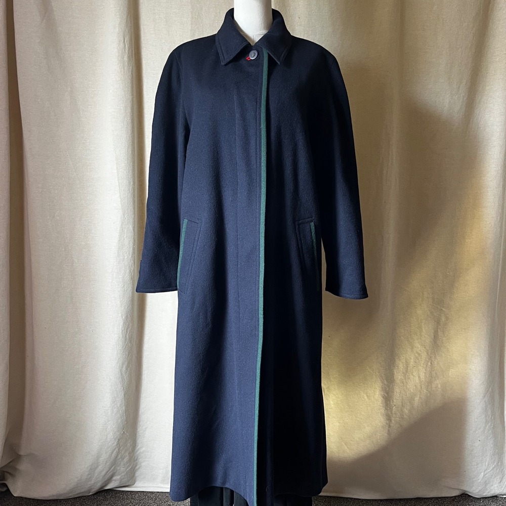 Aquila Alpacca Loden Navy Green Alpaca Wool Coat Size US 14 Cape Back